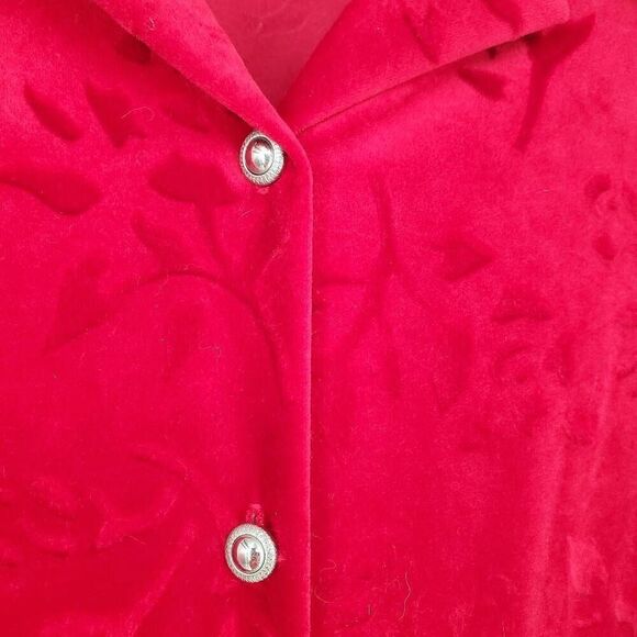 Vintage Diane Von Furstenberg Women's Red Embossed Velvet Button Top Shirt Small - Picture 3 of 4